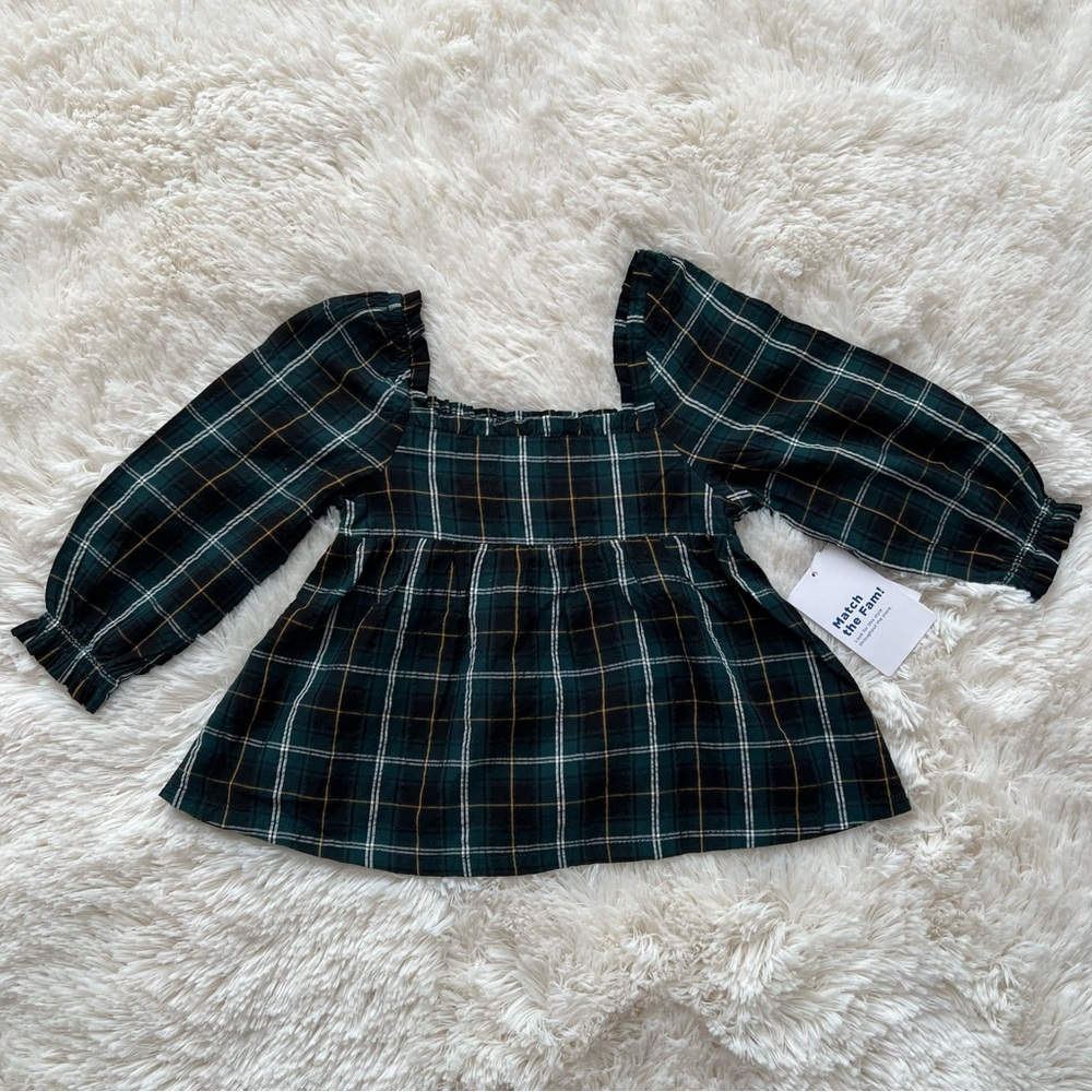 Old Navy Long-Sleeve Ruffle-Trim Plaid Seersucker Top
